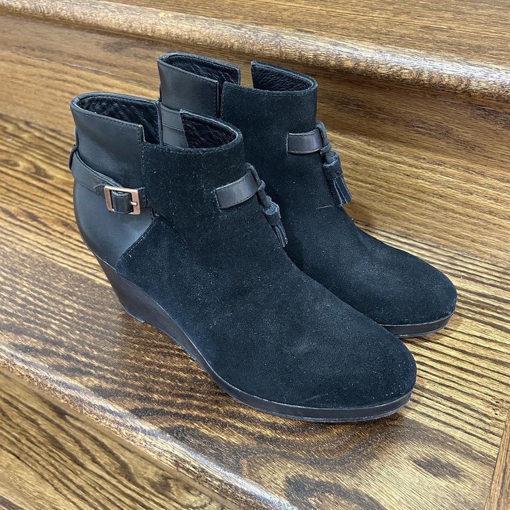 Wolverine 1000 Mile Samantha‎ Pleet Leather Wedge Boots Black Size 8.5 B